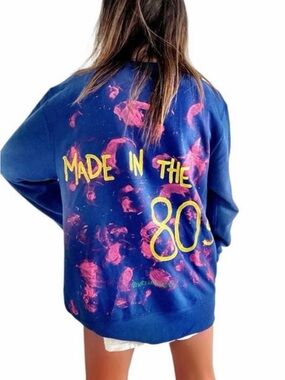 Wren + Glory 80S BABY!' PAINTED BLUE CREWNECK